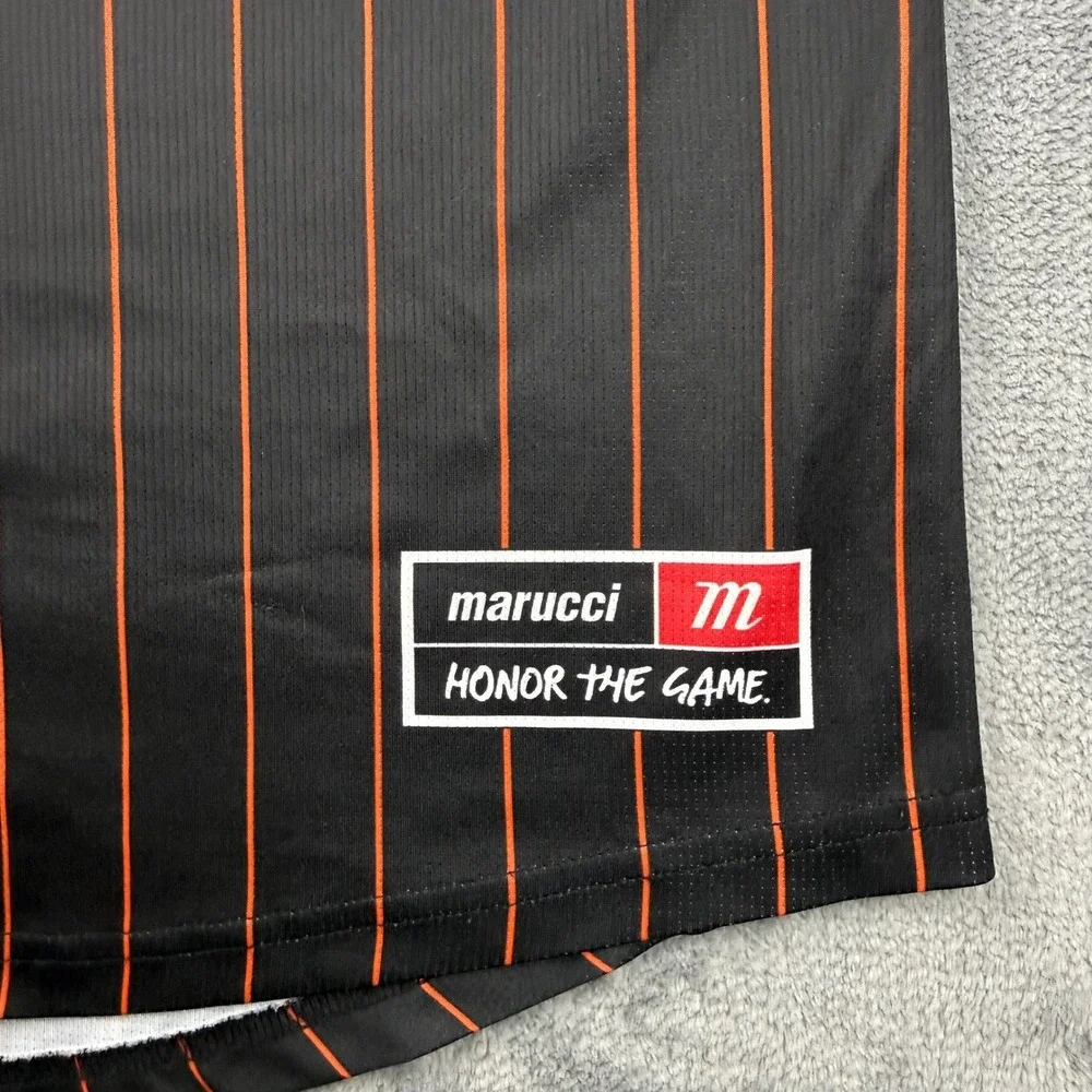 Marucci Mens Catholic Baseball Jersey Black Orange Pinstripe Button Up Size M 40 - Picture 2 of 6